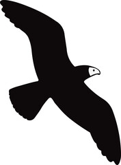 Vector silhouette of a bird. Minimalist black and white flying bird illustration with outstretched wings, stylized line art for tattoos, logos, or nature-inspired designs, perfect for vector graphics.