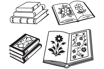 Vintage Floral Book Clipart Collection, Hand-Drawn Botanical Illustration Bundle, Open & Closed Books with Flower Designs