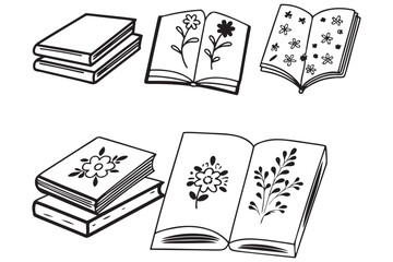 Vintage Floral Book Clipart Collection, Hand-Drawn Botanical Illustration Bundle, Open & Closed Books with Flower Designs