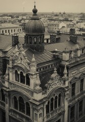 High Angle View of Old European City Building Architecture
