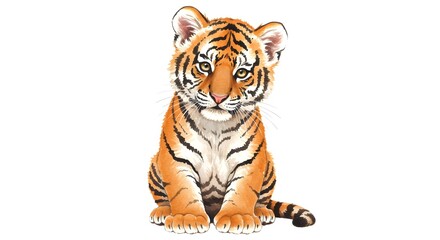 Obraz premium Adorable Tiger Cub Illustration with Striking Orange and Black Fur Pattern