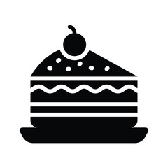 Ready to use glyph style icon depicting cake slice with topping