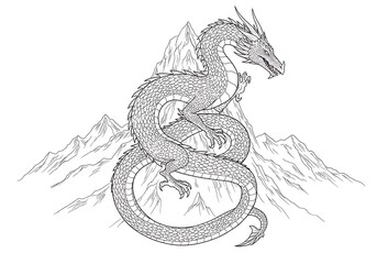 Serpent-like dragon coiled in sky