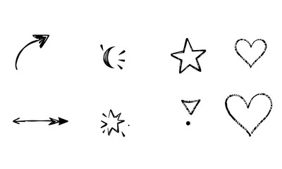 Naklejka premium collection of hand drawn doodles featuring arrows, stars, hearts, and other decorative elements, perfect for adding playful touch to designs