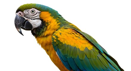 Fototapeta premium Vibrant plumage of a captivating macaw against a stark white backdrop