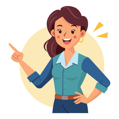 Happy stylist young woman pointing at copy space
