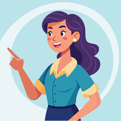 Happy stylist young woman pointing at copy space
