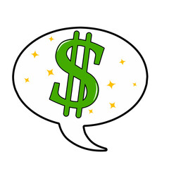Obraz premium Cartoon Speech Bubble with Green Dollar Sign Symbol. 