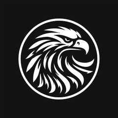 Eagle Head Logo Design in Circle with White Outline on Black