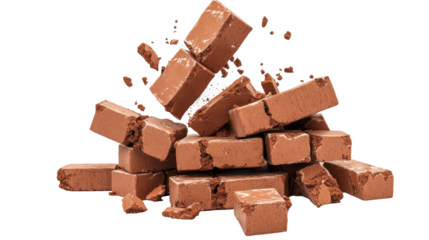 Delicious chocolate blocks stacked enticingly on a white background. transparent background