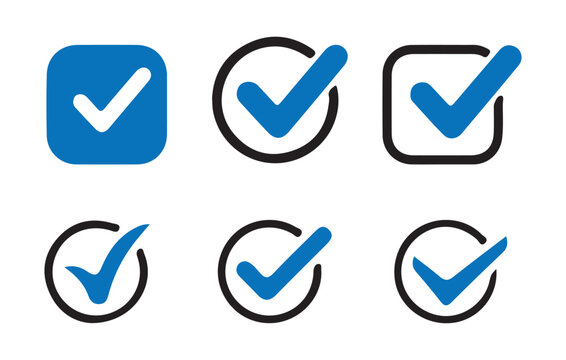 Checkmark icon. Blue checkmark vector set. Check box icon with correct, accept checkmark icons tick box checked. 