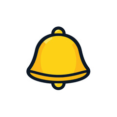 Geometric notification bell icon logo, golden yellow fill, black outline, flat vector style, white background, clean lines, symmetrical design, visually clear and balanced