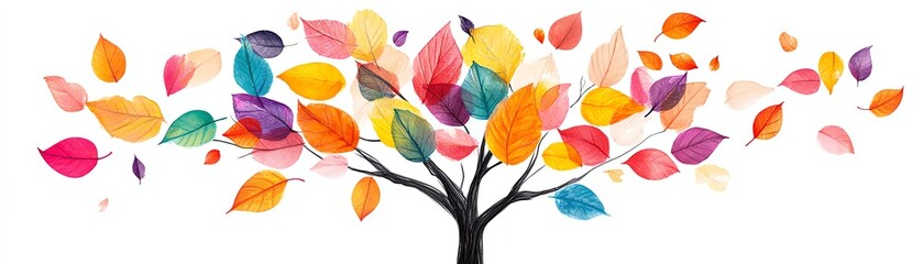 Obraz premium Handdrawn Thanksgiving tree with vibrant paper leaves, family writing their gratitude on each leaf, joyful, heartfelt expressions, isolated on a white background