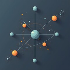 Colorful abstract representation of planets and orbits in a dark cosmic background