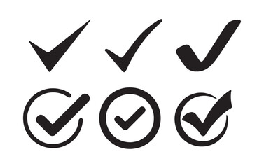 Black Check mark icon vector set. Check box icon with right or yes checkmark icons. Tick box, checkbox symbol