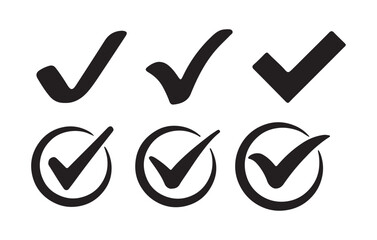 Black Check mark icon vector set. Check box icon with right or yes checkmark icons. Tick box, checkbox symbol