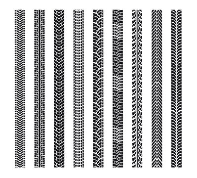 Set of Tire Mark Vector, Tire mark. Car and motorcycle tire track vector set. Truck tread mark on the road concept. Vector tire mark from different tread type of car , vector Illustration