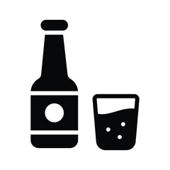 A customizable glyph style icon of wine bottle with glass