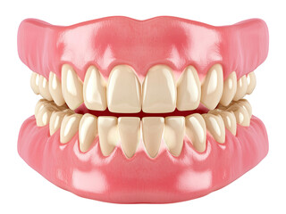 Obraz premium A Detailed 3D Render of a Full Set of Healthy Human Teeth and Gums, showcasing Perfect Dental Alignment and a Natural Pink Gum Line