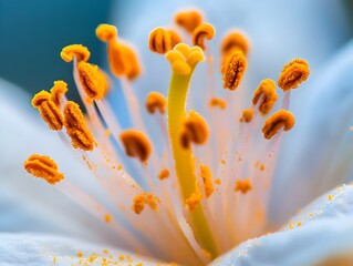 Macro Shot of Vibrant Golden Pollen on Flower Stamens