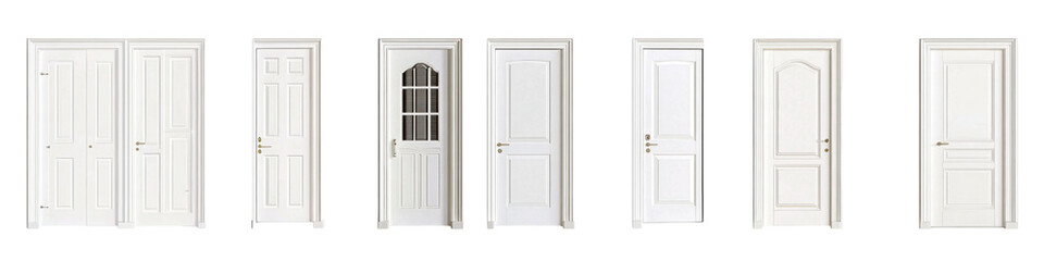 A set of white door on a transparent background