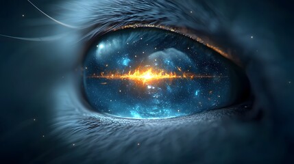 Celestial Feline A captivating close up of a cat s eye reflecting the boundless wonders of the universe showcasing a mesmerizing galaxy of stars nebulae and cosmic splendor