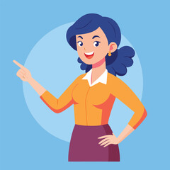 Happy stylist young woman pointing at copy space
