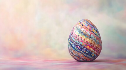 Obraz premium Vibrant Hand Painted Easter Egg on Pastel Background Spring Holiday Decor
