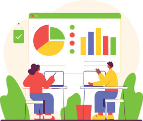 AI evaluating student performance with data charts in classroom