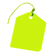 Bright neon green price tag  on a transparent background