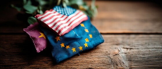 US  EU  and China Flags on Rustic Wood  Global Trade  International Relations