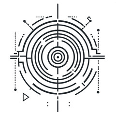 Abstract circular design featuring concentric patterns and directional lines, suitable for backgrounds or graphic resources in creative projects , isolated on white or transparent png