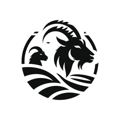 Goat Silhouette in a Circle Design