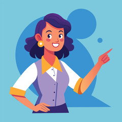 Happy stylist young woman pointing at copy space
