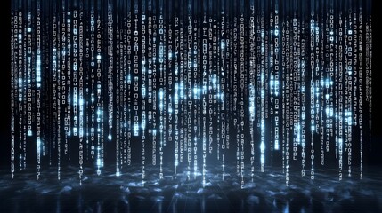 Futuristic dark blue digital matrix background with animated lights and geometric shapes  Abstract high tech technology and science based visual design
