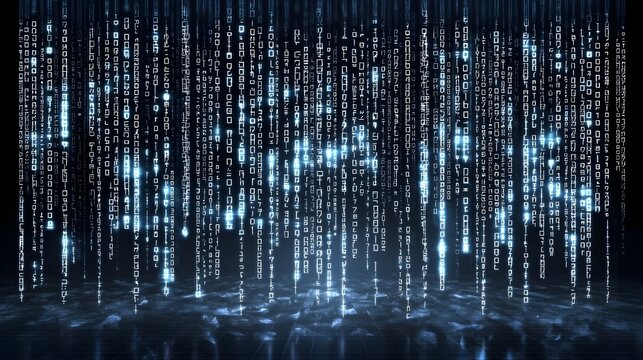 Futuristic dark blue digital matrix background with animated lights and geometric shapes  Abstract high tech technology and science based visual design