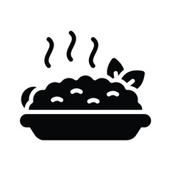 A customizable glyph style icon showing hot rice plate