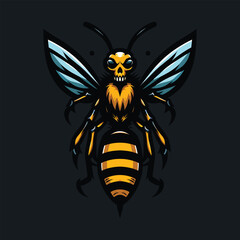 Illustration of a stylized insect with a skull-like face and wings