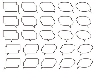 Obraz premium シンプルなフキダシ。枠。ベクター素材。シンプル黒ラインのみ。ベタ背景透過。2段。