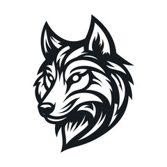 Detailed Silhouette of a Wolf Head with Intricate Design on White