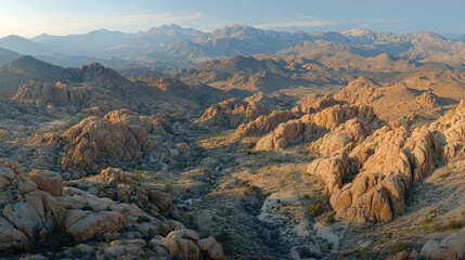 Desert mountain range vista at golden hour