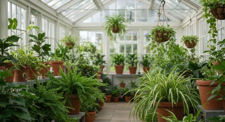 Lush Greenery in a Sunlit Greenhouse