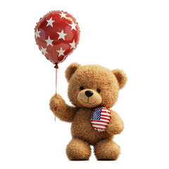 Patriotic teddy bear with balloon for independence day isolated on transparent  background png