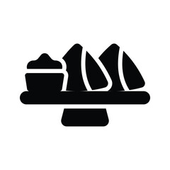 Indian snack served with dip sauce, glyph style icon