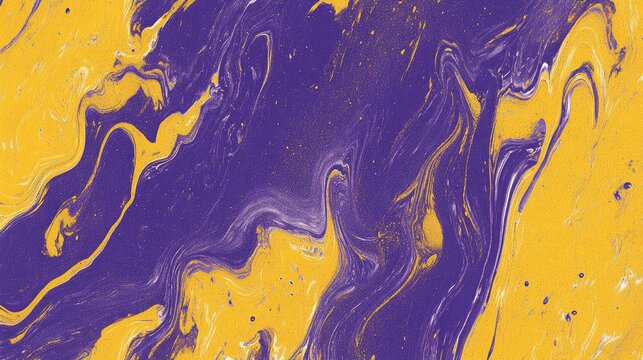 A vibrant abstract design of swirling purple and gold colors.