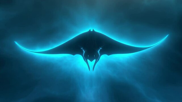Manta ray glides through luminous ocean depths