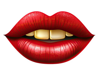 Obraz premium Closeup of Glamorous Red Lips with Gold Teeth: A Striking Image of Beauty and Luxury