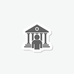 Bank and man icon sticker isolated on gray background