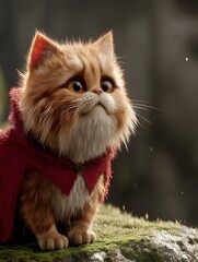 Fototapeta premium Realistic Ginger Cat Wearing Red Scarf