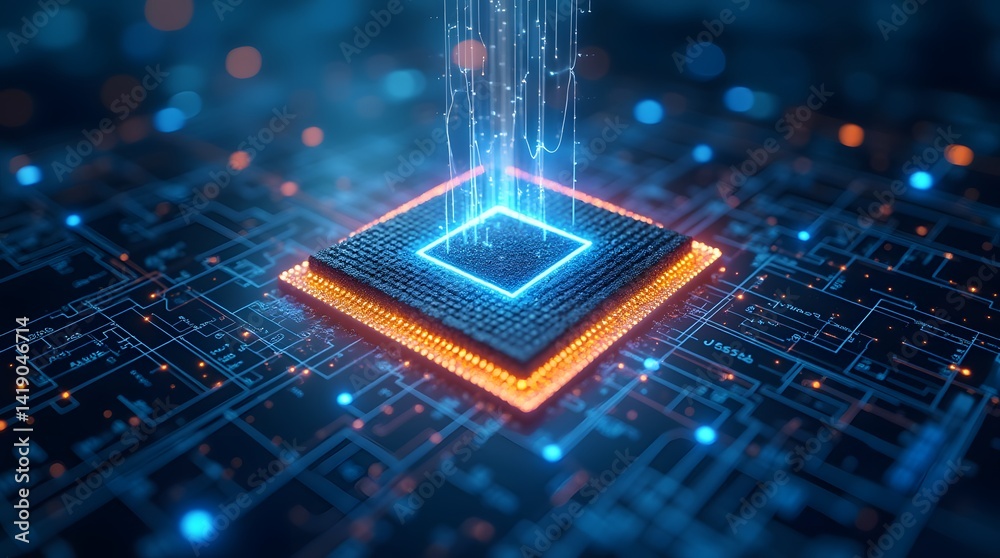 Poster Visual representation of a microprocessor with data transfer in a digital environment